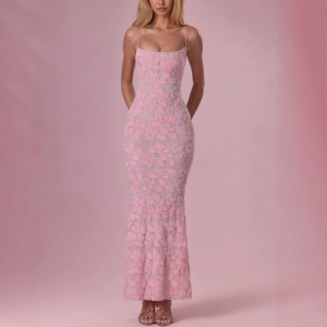 Damen Elegantes Maxikleid mit floralem Spitzenmuster EB