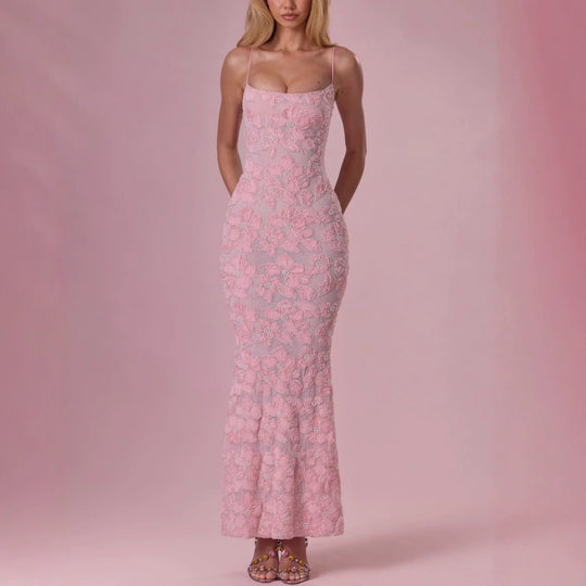 Damen Elegantes Maxikleid mit floralem Spitzenmuster EB