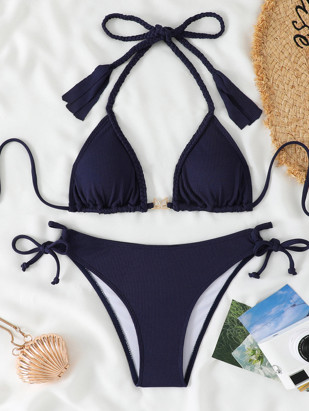 Damen Badeanzug-Set mit fransigen Details und verstellbaren Trägern EB