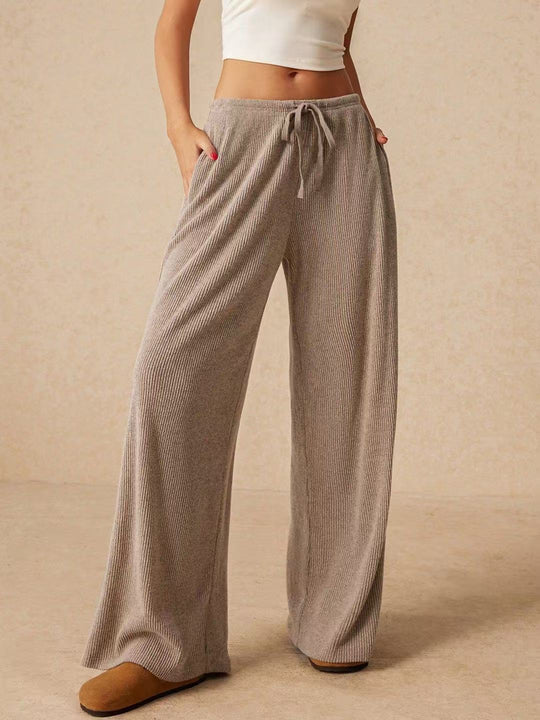 Damen weite Strickhose mit verstellbarem Bund und seitlichen Taschen EB