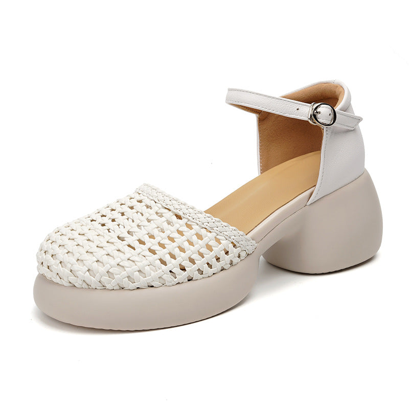 Damen Plateau-Sandaletten mit geflochtenem Design und komfortablem Ankle Strap EB