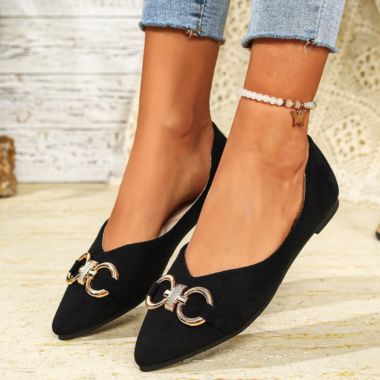 Damen Elegante Ballerinas mit dekorativem Metallring EB