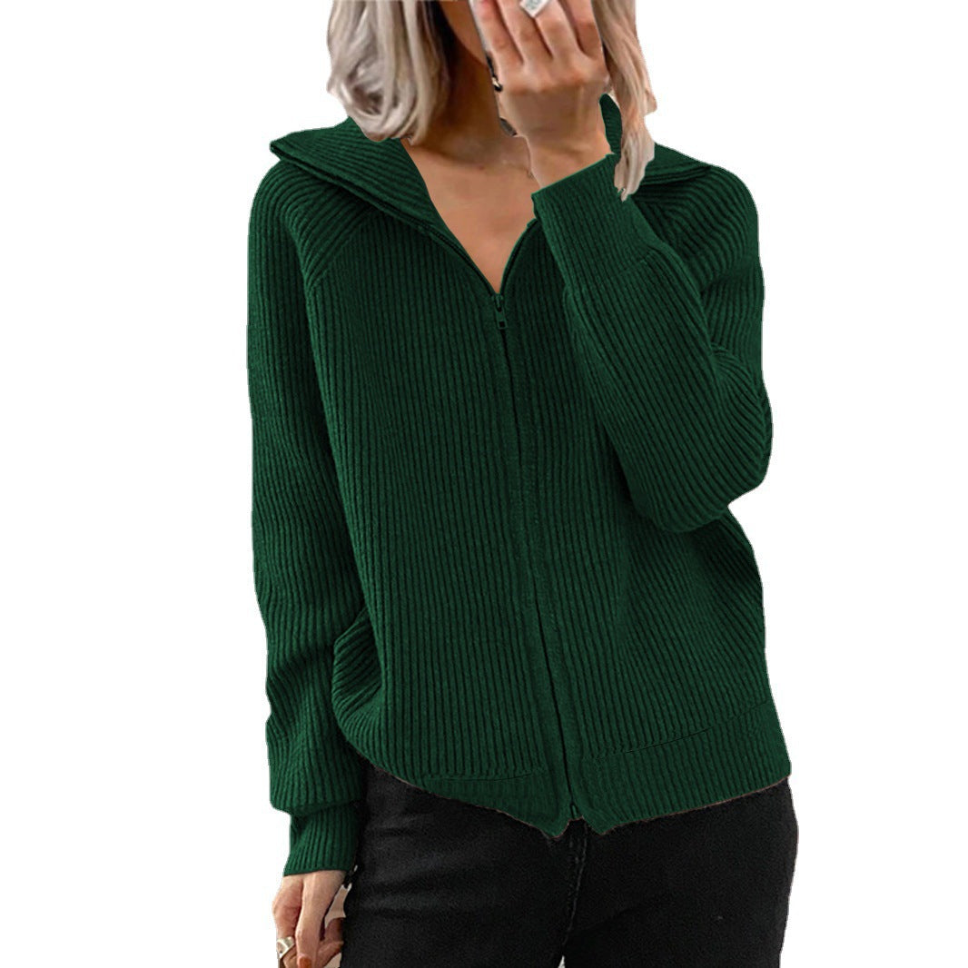 Damen Gerippte Kapuzen-Strickjacke mit Reißverschluss und Eingrifftaschen EB