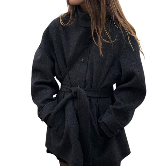 Damen bequeme Trenchcoatjacke mit Gürtel und voluminösen Ärmeln EB