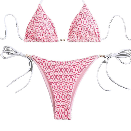 Damen Triangel-Bikini mit filigranem Blumendesign und charmanten Schleifen EB