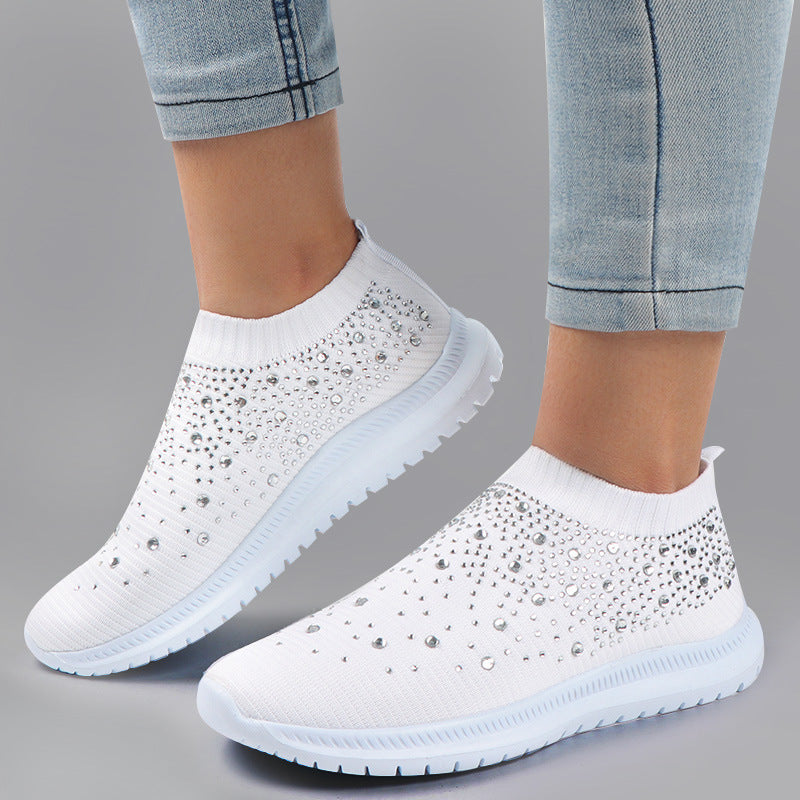 Damen nan sockenähnliche Strick-Sneaker mit Kristallapplikationen und flexibler Leichtsohle EB