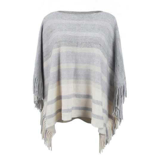 Damen eleganter Poncho mit strukturiertem Design und fransigen Details EB