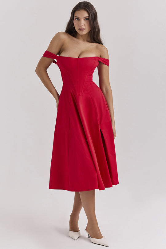 Damen Midikleid mit schulterfreiem Design und floralem Muster EB