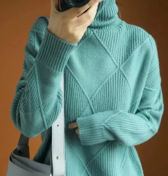Damen Grobstrickpullover mit schickem Rollkragen und strukturiertem Muster EB