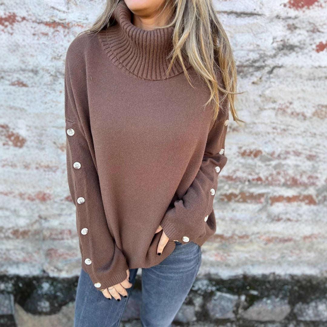 Damen Modischer Rollkragenpullover mit Knopfdetails EB