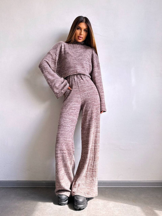 Damen Bequemer Sweat-Loungewear-Anzug mit weitem Schnitt und hohen Ärmeln EB