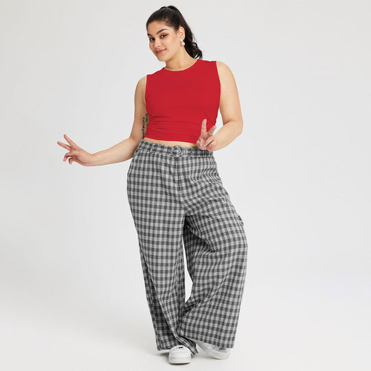 Damen weit geschnittene Karottenhose mit dekorativer Gürtel-Detail EB