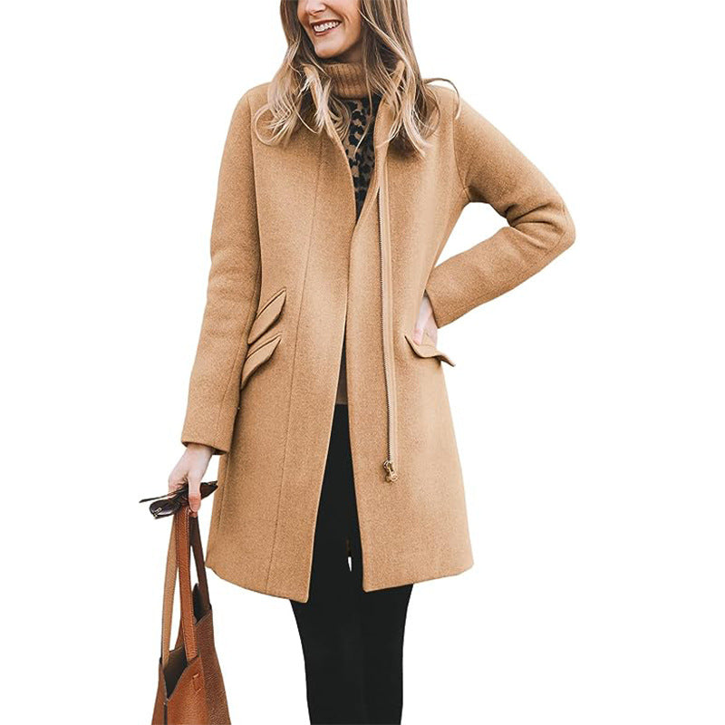 Damen modischer Wollmantel mit asymmetrischem Schnitt EB