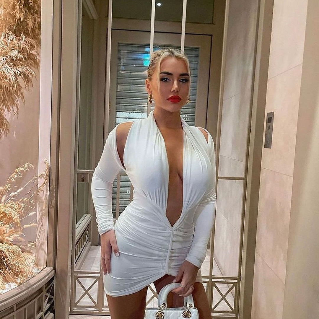 Damen Wickelkleid mit tiefem V-Ausschnitt und Raffungen EB