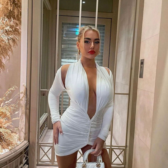 Damen Wickelkleid mit tiefem V-Ausschnitt und Raffungen EB