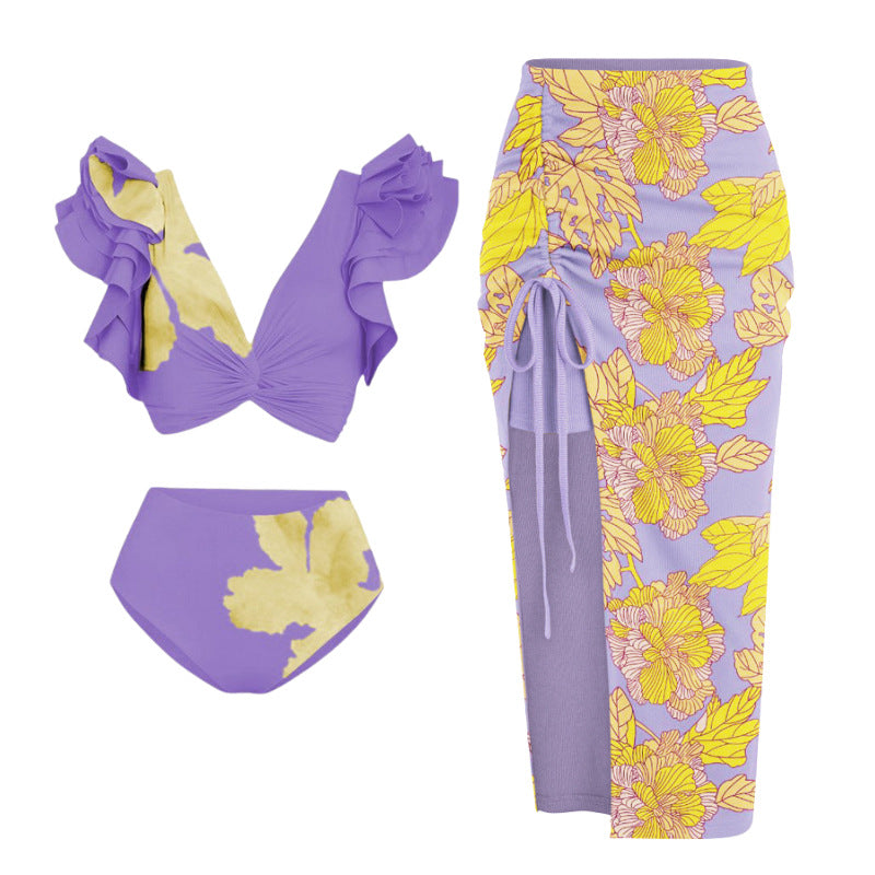 Damen Bikiniset mit voluminösen Rüschen und asymmetrischem Design EB