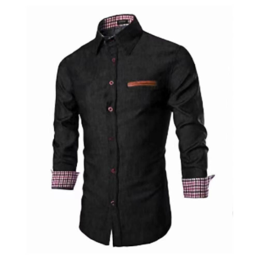 Herren Denim Langarmhemd mit eleganten Kontrasten und modernem Schnitt EB