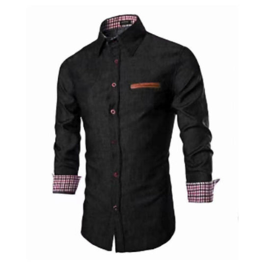Herren Denim Langarmhemd mit eleganten Kontrasten und modernem Schnitt EB