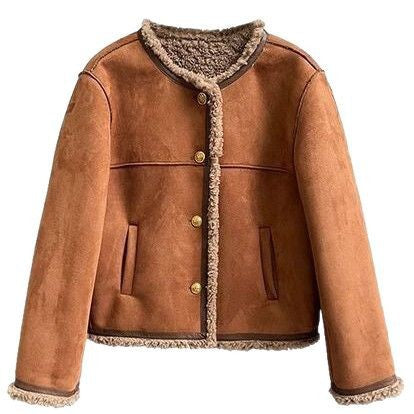 Damen Kunstlederjacke mit kuscheligem Teddyfutter EB