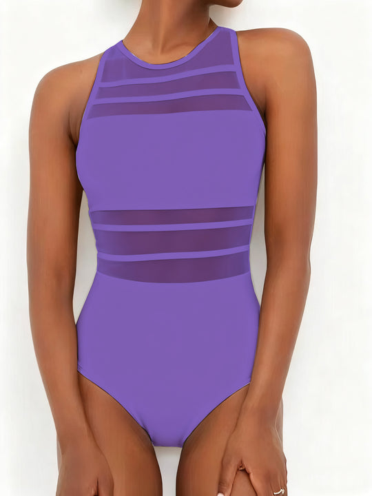 Damen Sportlicher Einteiler mit transparenten Einsätzen EB
