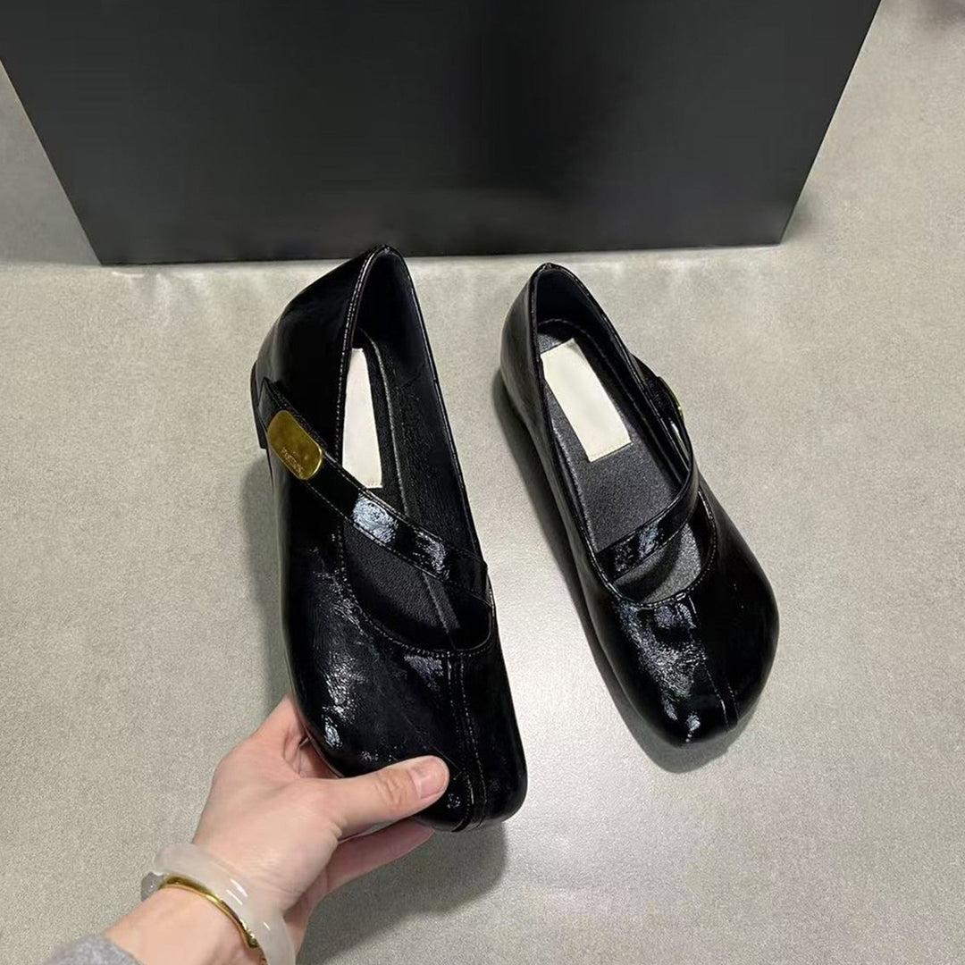Damen elegante Ballerina-Pumps mit modischem Riemchen und dekorativer Schnalle EB