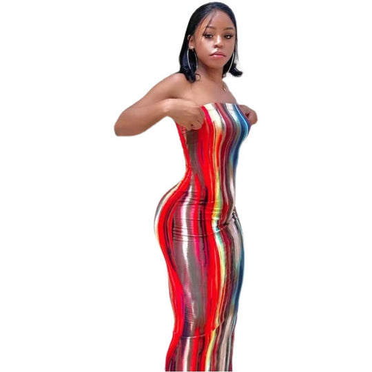 Damen Maxikleid mit modernem abstraktem Design und fließendem Schnitt EB
