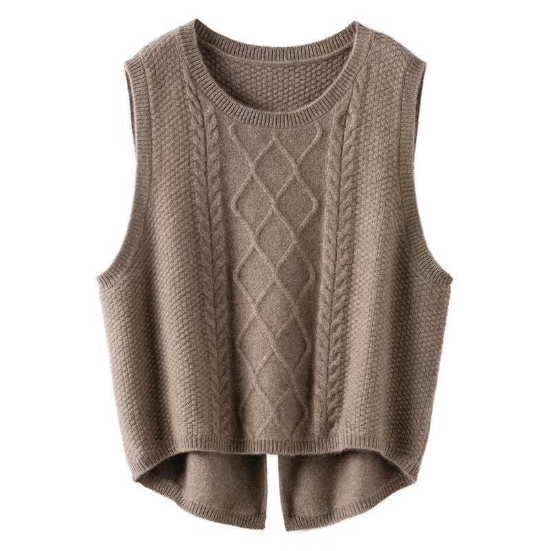 Damen Ärmellose Strickweste mit Zopfmuster und modernen Details EB