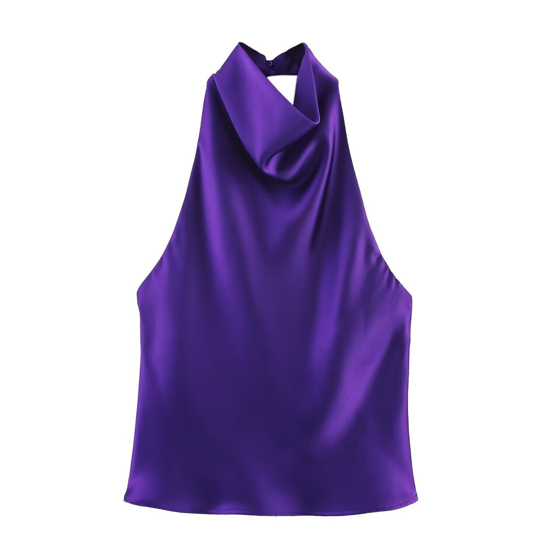 Damen elegantes Haltertop mit fließendem Schnitt und dekorativen Details EB