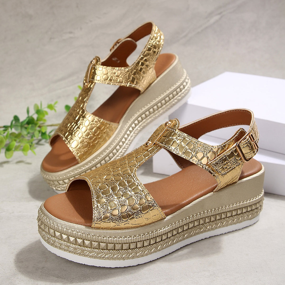 Damen Trendige Plateau-Sandalen mit dekorativem Riemendesign EB