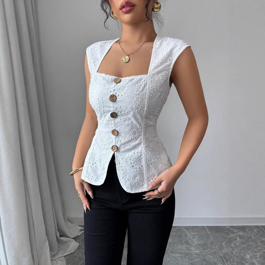 Damen Elegantes Oberteil mit Knopfdetails EB