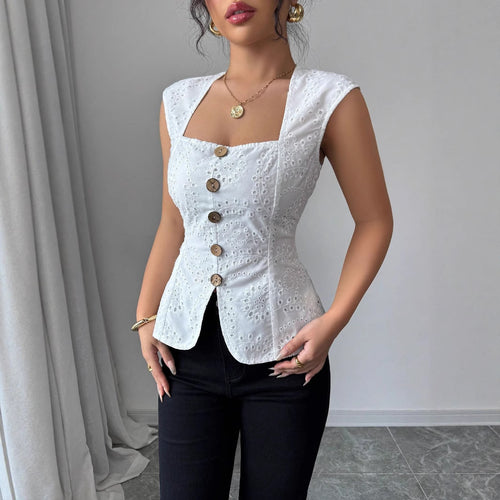 Damen Elegantes Oberteil mit Knopfdetails EB