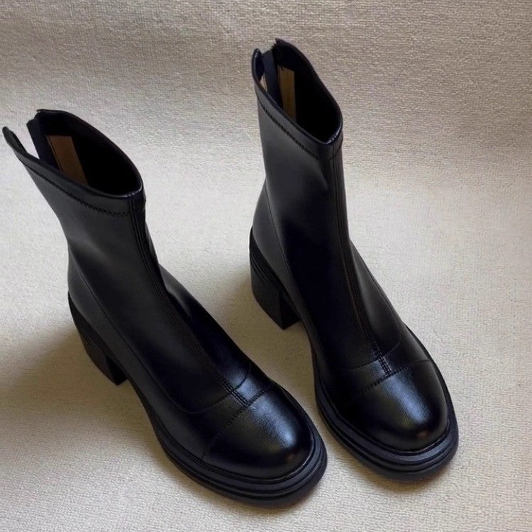 Damen elegante Stiefeletten mit modischem Reißverschluss und robustem Blockabsatz EB