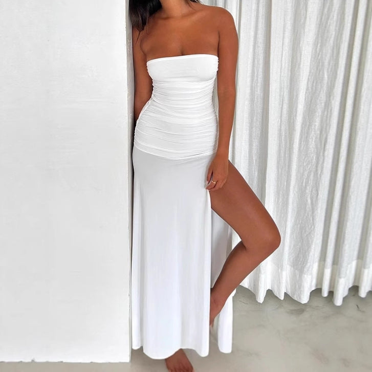 Damen Figurbetontes Maxikleid mit schulterfreiem Design und seitlichem Schlitz EB