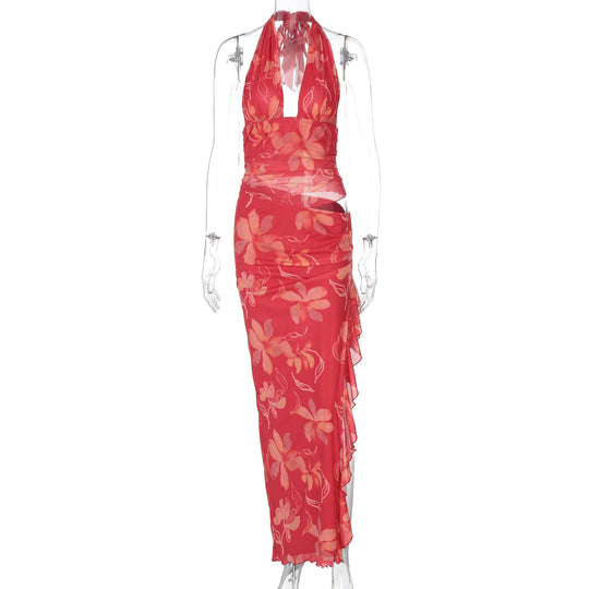 Damen Elegantes Maxikleid mit offenem Rücken und floralen Akzenten EB