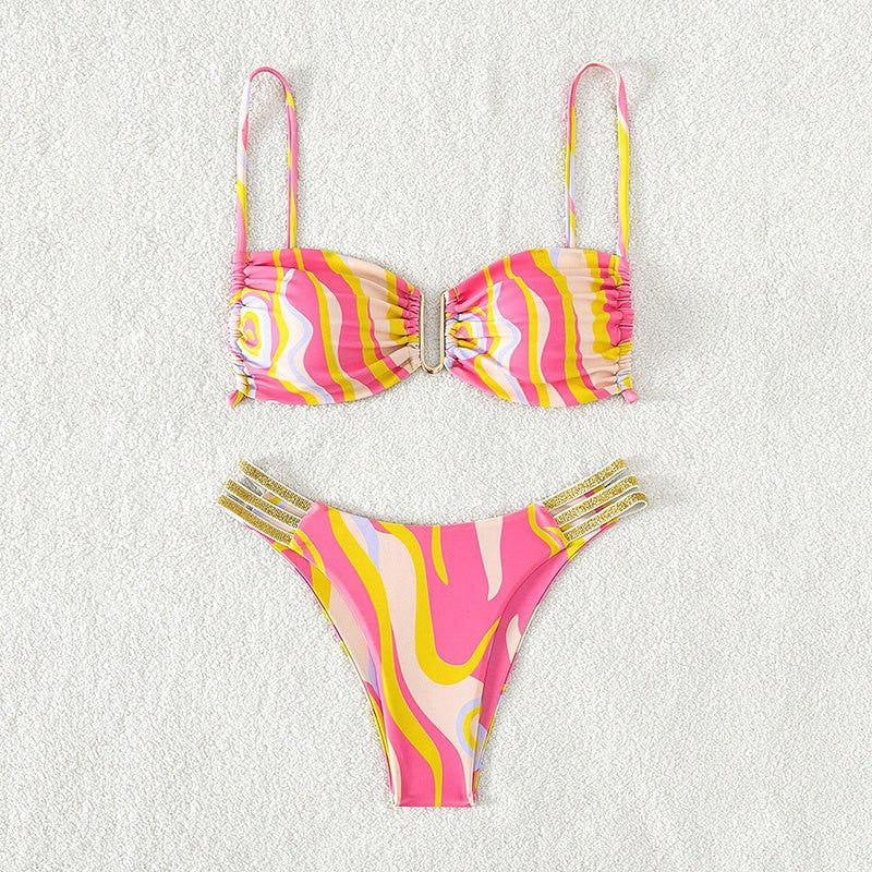 Damen Triangel-Bikini mit elegantem Rüschendetail und glitzernden Trägern EB