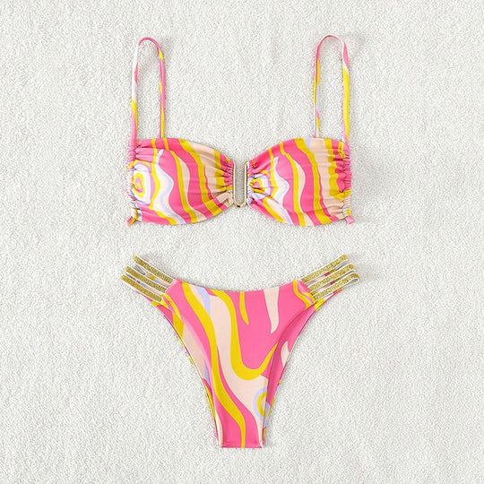 Damen Triangel-Bikini mit elegantem Rüschendetail und glitzernden Trägern EB