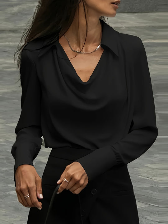 Damen Elegante Bluse mit schwungvollem Ausschnitt und langem Arm EB