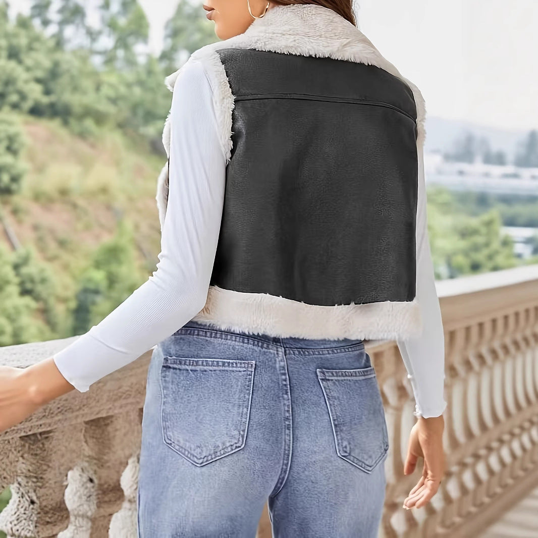 Damen stylish gesteppte Weste mit Fellkragen EB