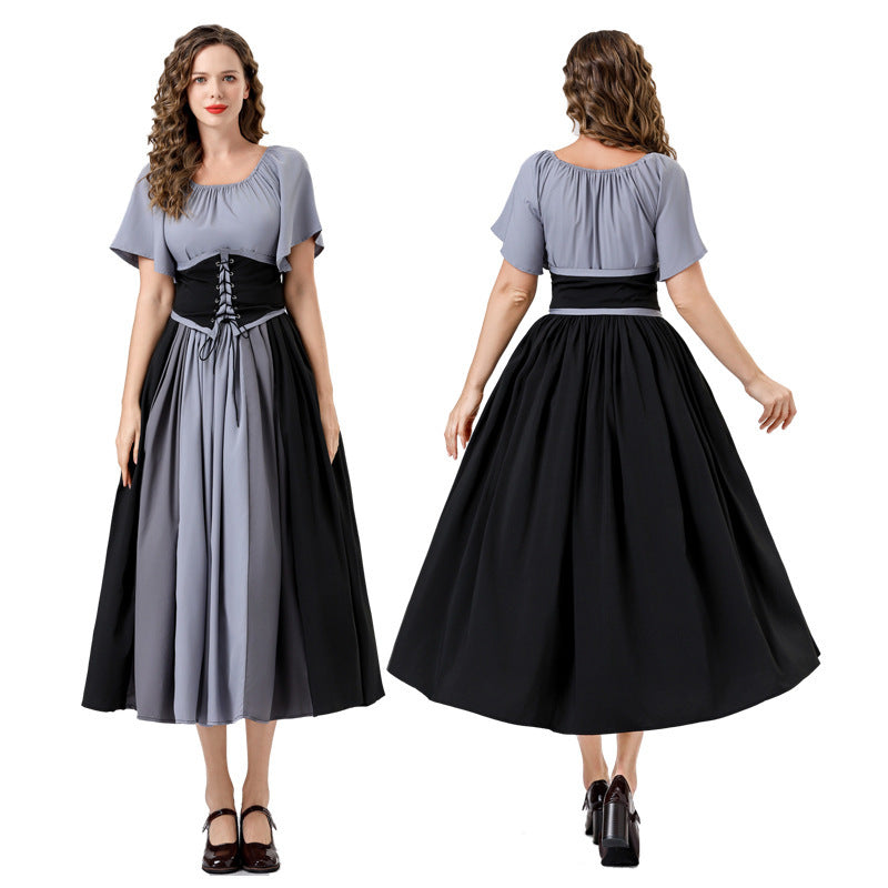 Damen Elegantes Maxikleid mit taillierter Schnürung und luftigen Ärmeln EB