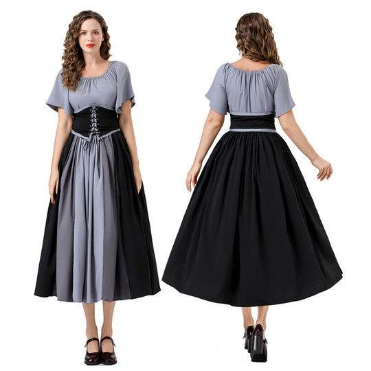 Damen Elegantes Maxikleid mit taillierter Schnürung und luftigen Ärmeln EB