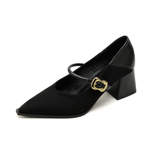 Damen elegante Pumps mit modischem Riemen und Blockabsatz EB