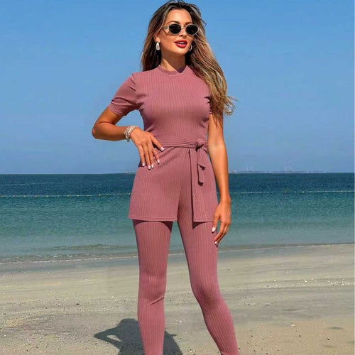 Damen sportliches Lounge-Set mit Bindegürtel EB
