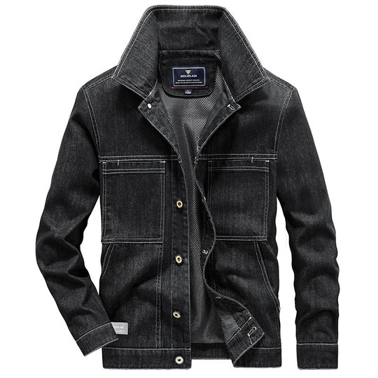 Herren Jeansjacke im Worker‑Stil mit Netzfutter und markanten Kontrastnähten EB
