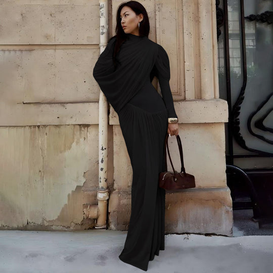 Damen Maxikleid mit innovativer Drapierung und elegantem Stoff EB