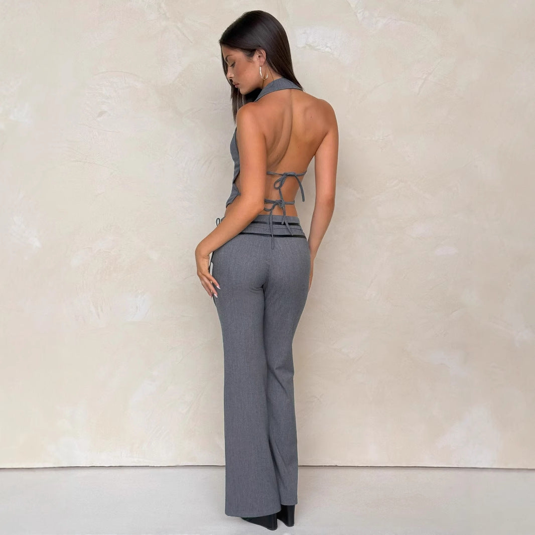 Damen elegantes Wickeloberteil mit stylischem Kragen und verspielten Details EB