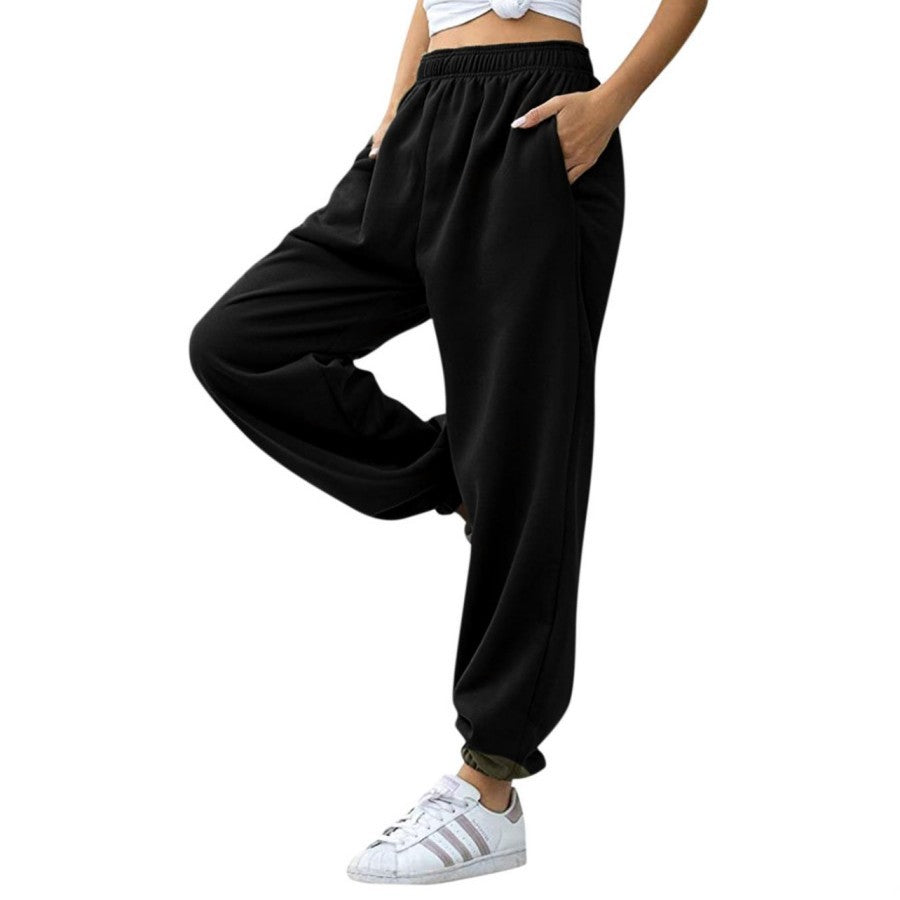 Damen nan weite High‑Waist Sweatpant mit elastischem Komfortbund, seitlichen Eingrifftaschen und gerafften Knöchelbündchen EB