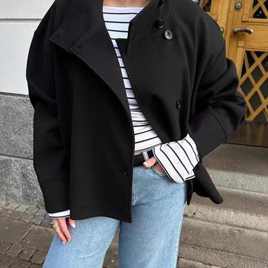 Damen legere Übergangsjacke mit schickem Stehkragen und dekorativen KnopfDETAILS EB