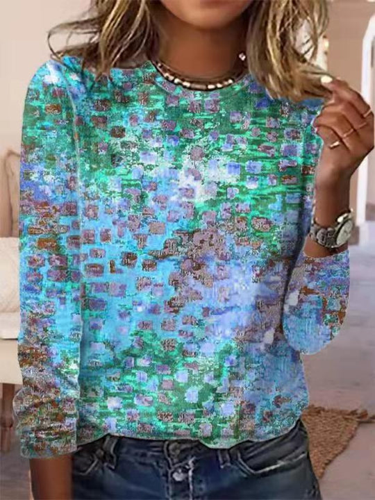 Damen Langärmeliges Oversize-Sweatshirt mit abstraktem Aquarell-Mosaikprint EB