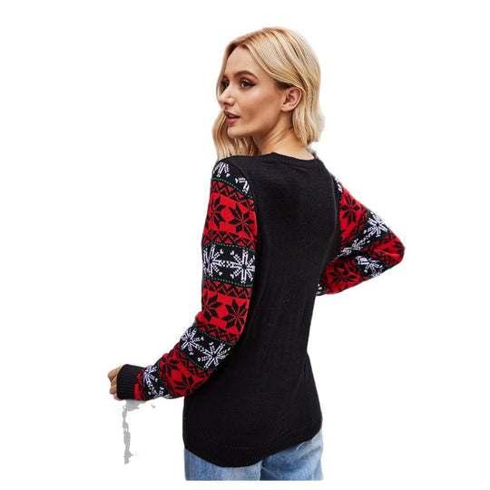 Damen Weihnachts-Pullover mit festlichem Santa-Motiv und glitzernden Akzenten EB