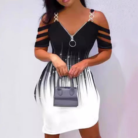 Damen Kleid mit Off-Shoulder-Design und Reißverschluss-Detail EB